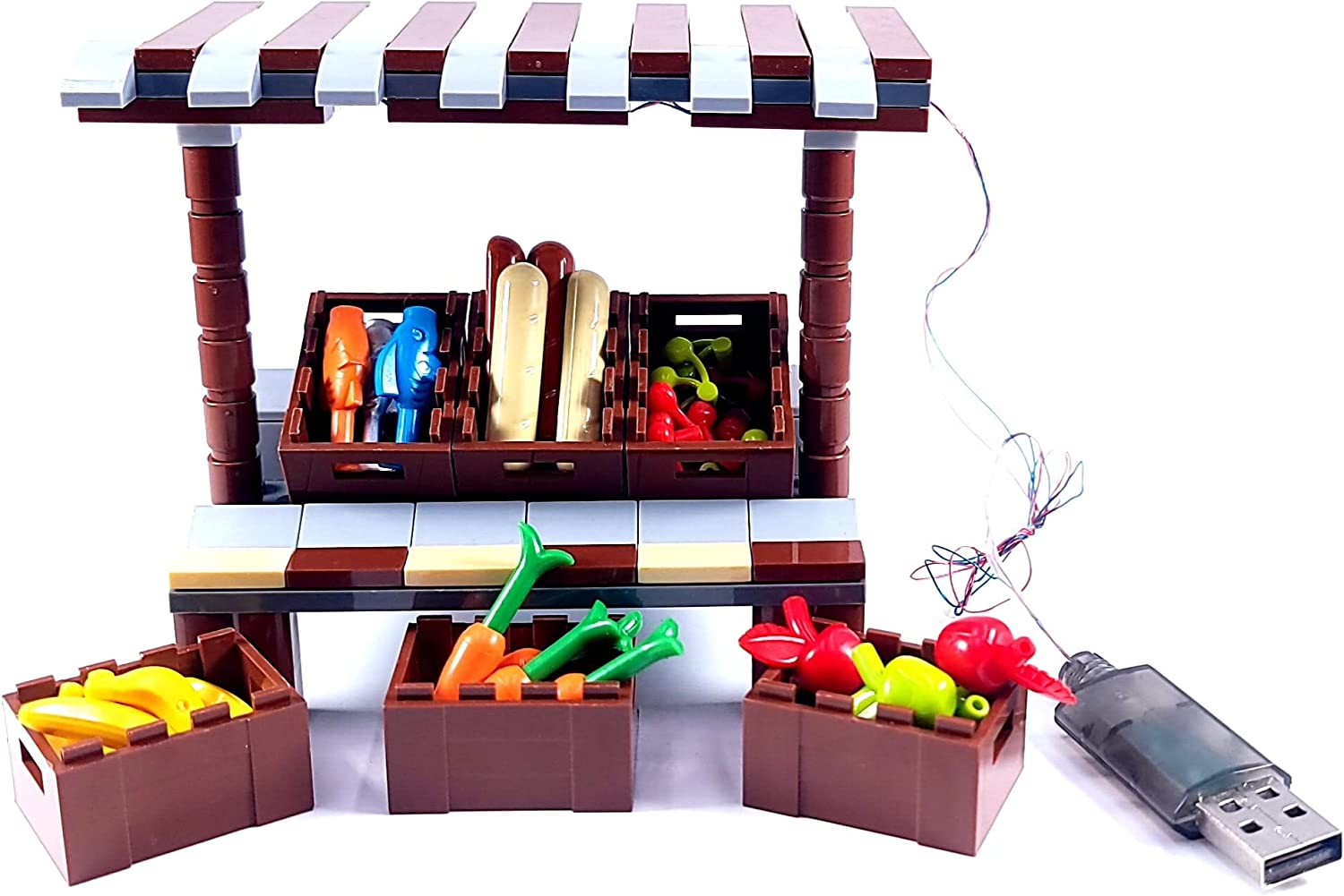 Lighted Market Style Fruit Stand Building Blocks | General Jim's Toys & Bricks | GJ-FSWL