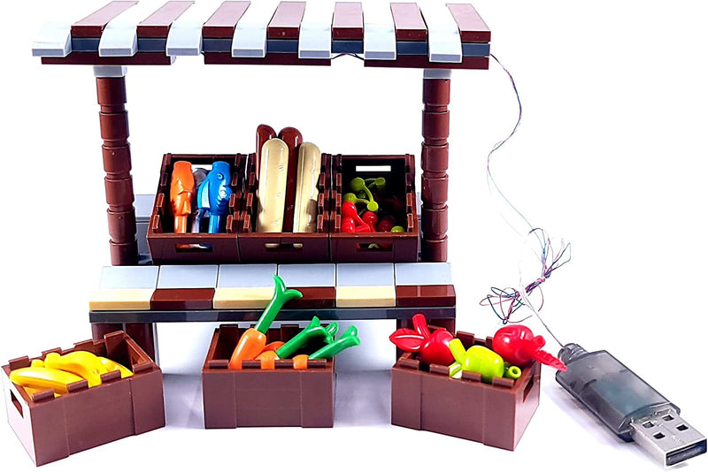 Market Style Fruit Stand Building Blocks Toy Bricks Set with Light Kit and Colorful Market Accessories | General Jim's Toys