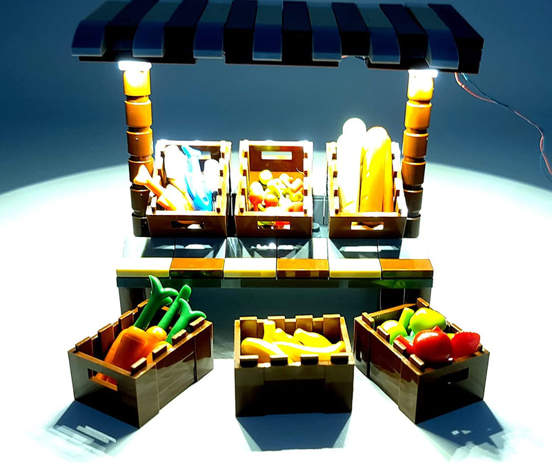 Market Style Fruit Stand Building Blocks Toy Bricks Set with Light Kit and Colorful Market Accessories | General Jim's Toys