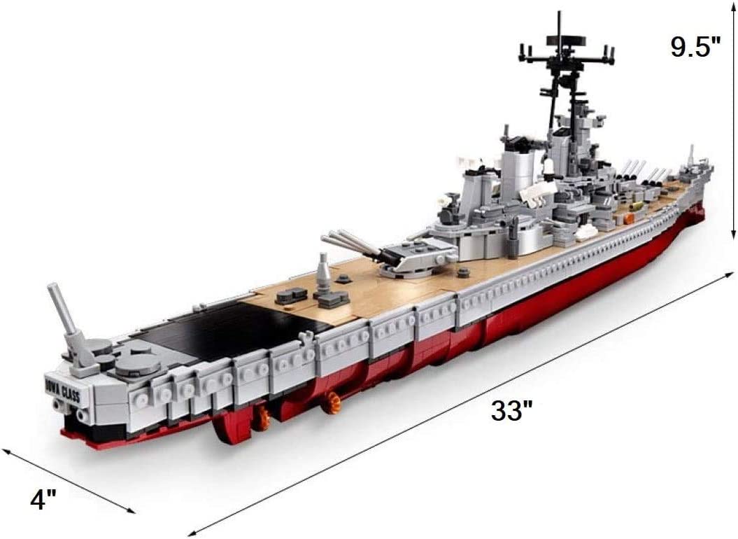 Product dimensions image showing USS Missouri model measurements and scale