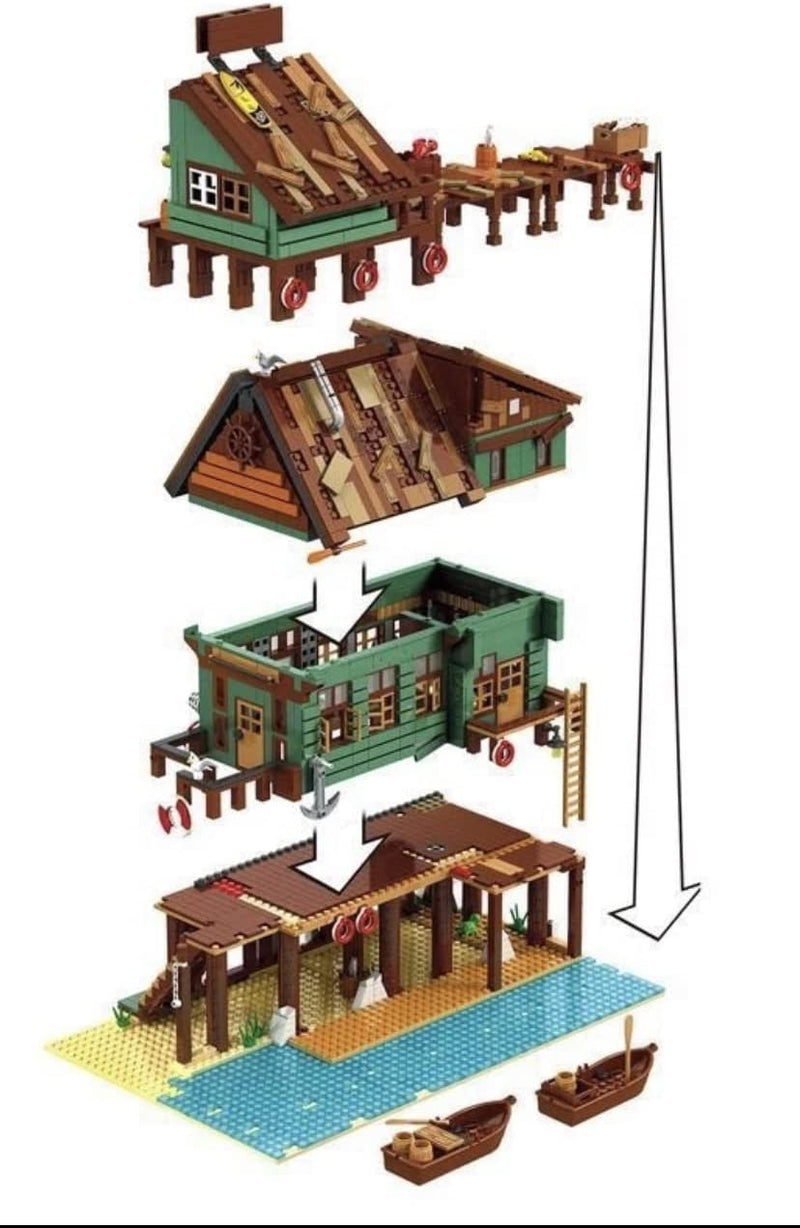 Fishing Village Building Blocks Captain's Wharf Modular Building Bricks Toy Set | General Jim's Toys