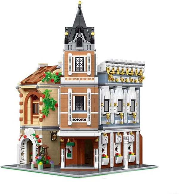 Corner Flower Shop and Café Building Blocks Two Story Detailed Modular Toy Bricks Set | General Jim's Toys