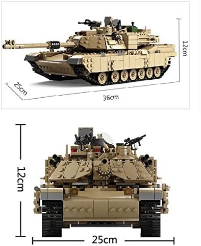 Completed Abrams Tank model measures approximately 9.5" wide x 14" long x 4.5" tall (24.1 x 35.6 x 11.4 cm). 