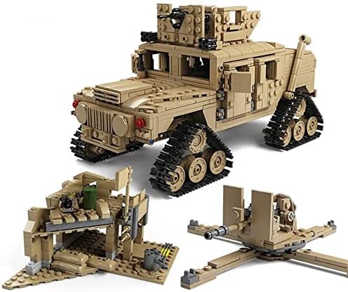 Armored vehicle brick build with bunker, mounted gun, and additional combat scenery. 