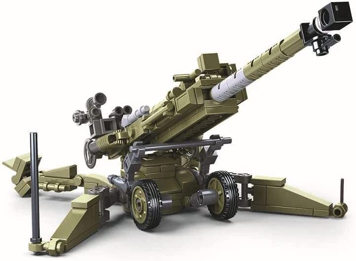Front View of US Army 155mm Howitzer Building Brick Model with Camouflage Details